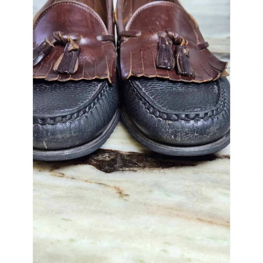 Allen Edmonds Mens 11.5 D Two Tone Brown Black‎ Leather Kiltie Tassel Loafers
